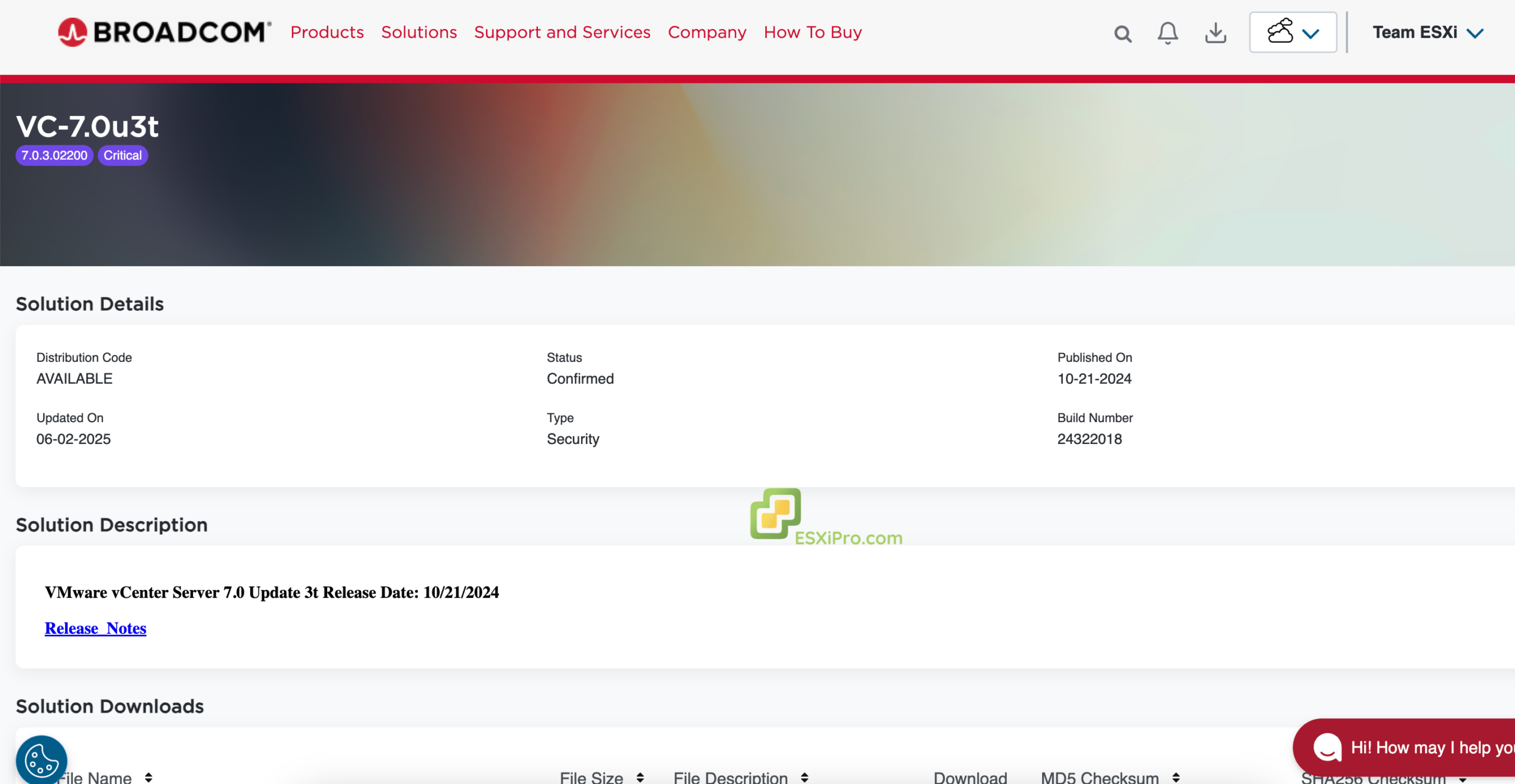 Selected Version Details